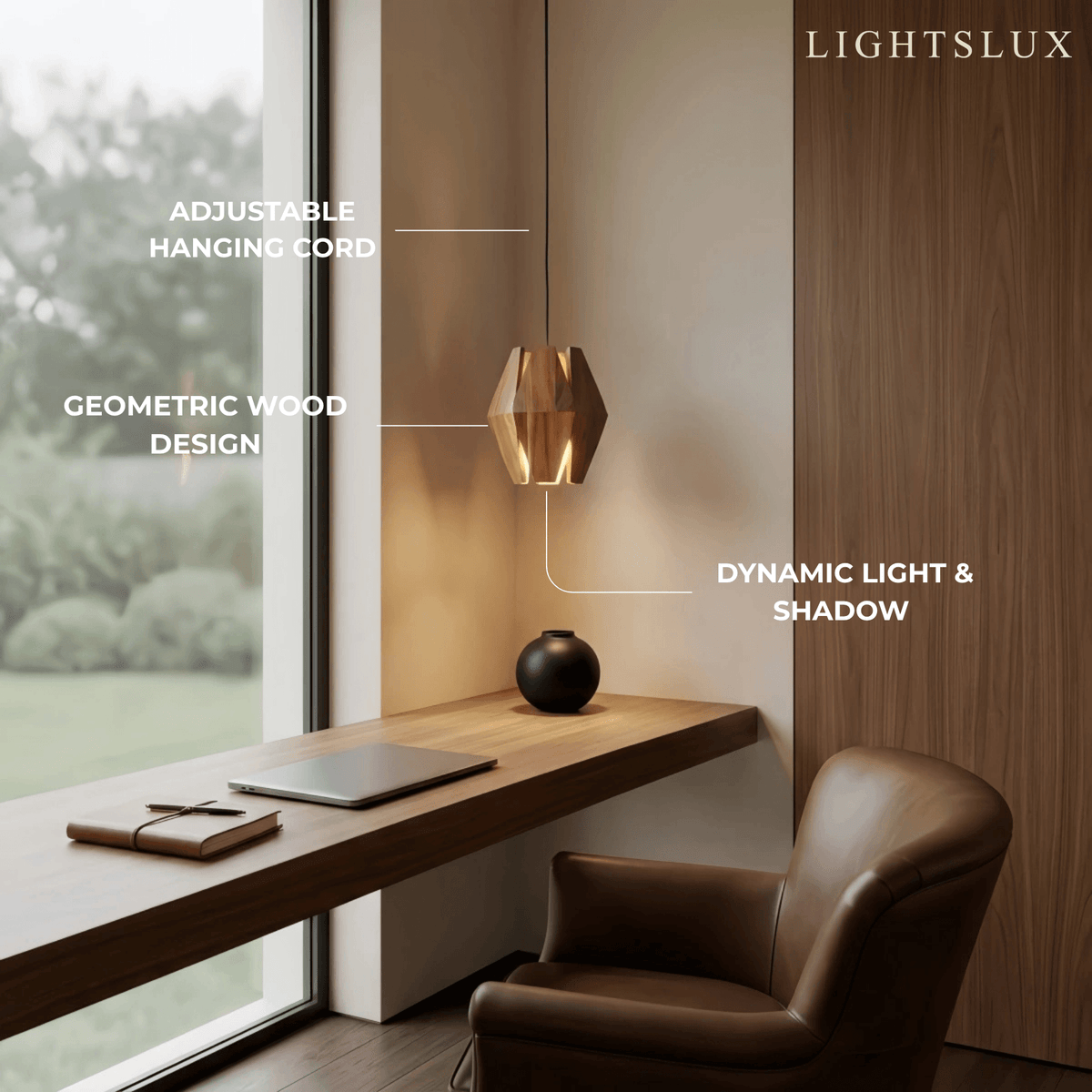 Arcato Vintage Pendant Light Wood - Walnut for Study