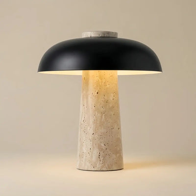 Strata Natural Travertine Table Lamp – Black Shade for Bedroom & Bedside