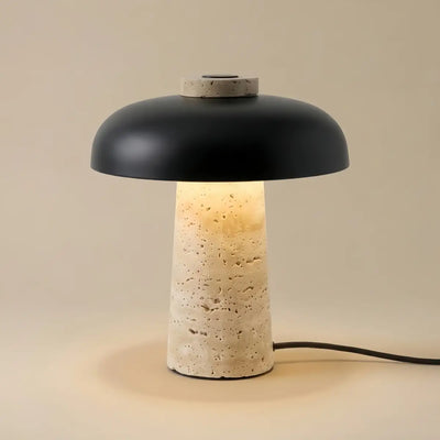 Strata Natural Travertine Table Lamp – Black Shade for Bedroom & Bedside