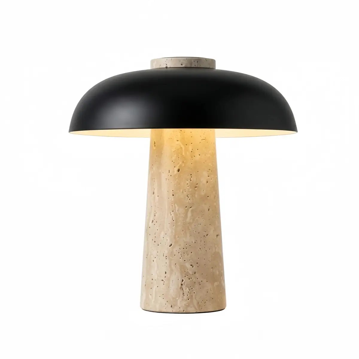 Strata Natural Travertine Table Lamp – Black Shade for Bedroom & Bedside