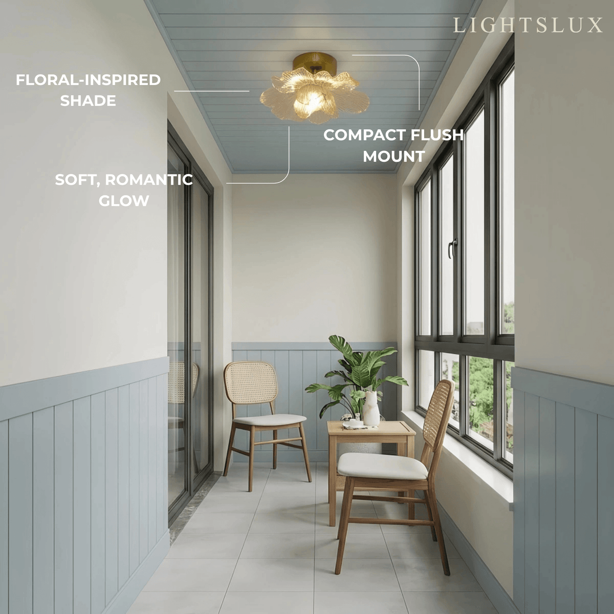 Lunara Elegant Flush Mount Ceiling Light – Glass Metal for Bedroom Hallway