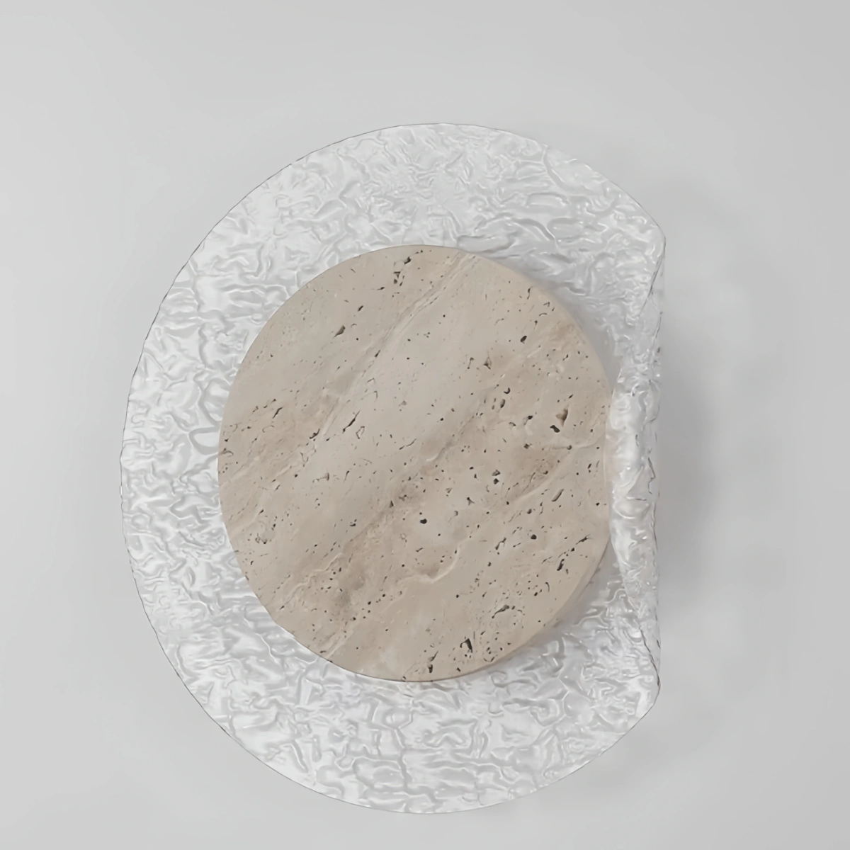 Real Wabi-sabi Round Wall Lamp -- Natural Yellow Travertine & Acrylic 