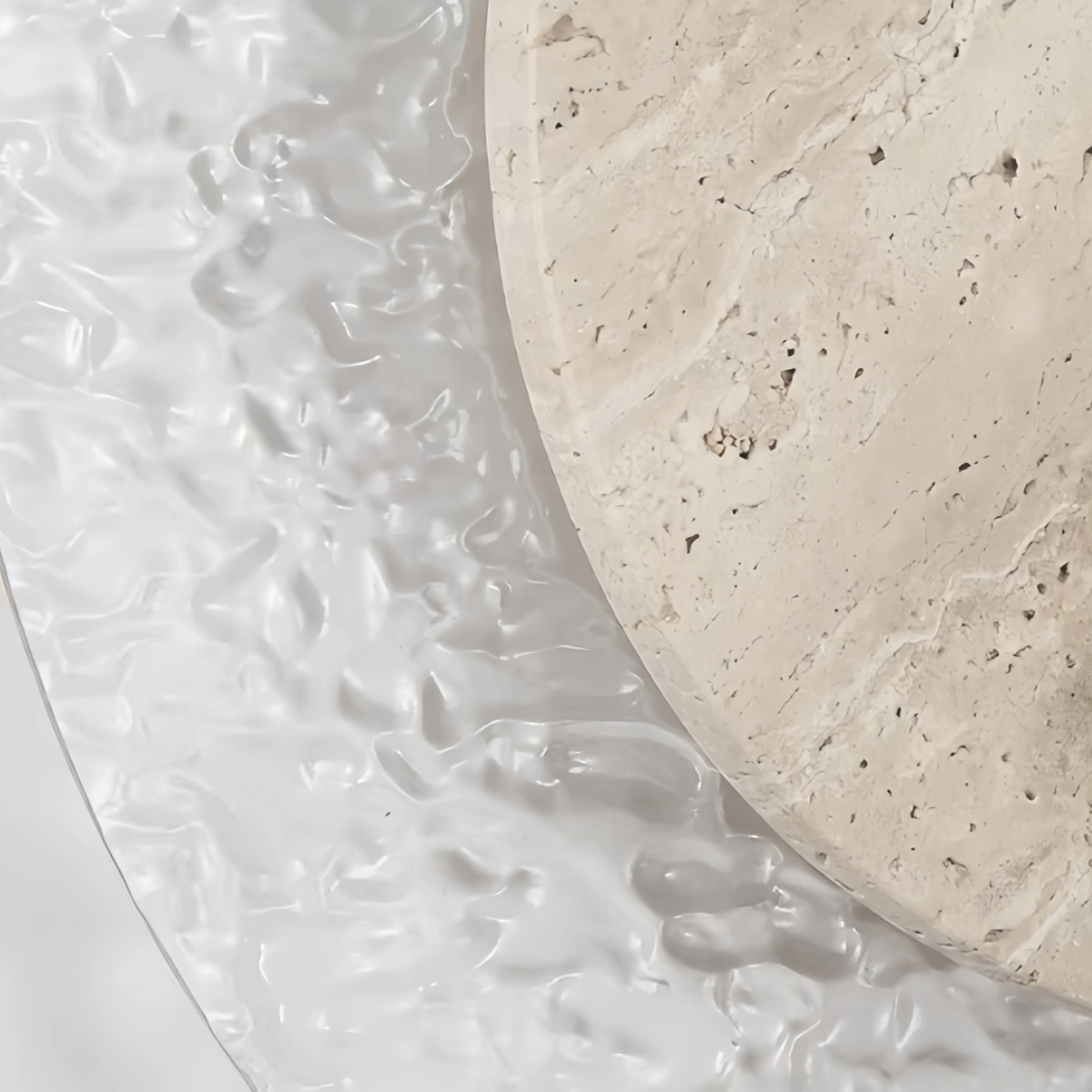 Strata Wabi-sabi Round Wall Lamp -- Natural Yellow Travertine & Acrylic Detail