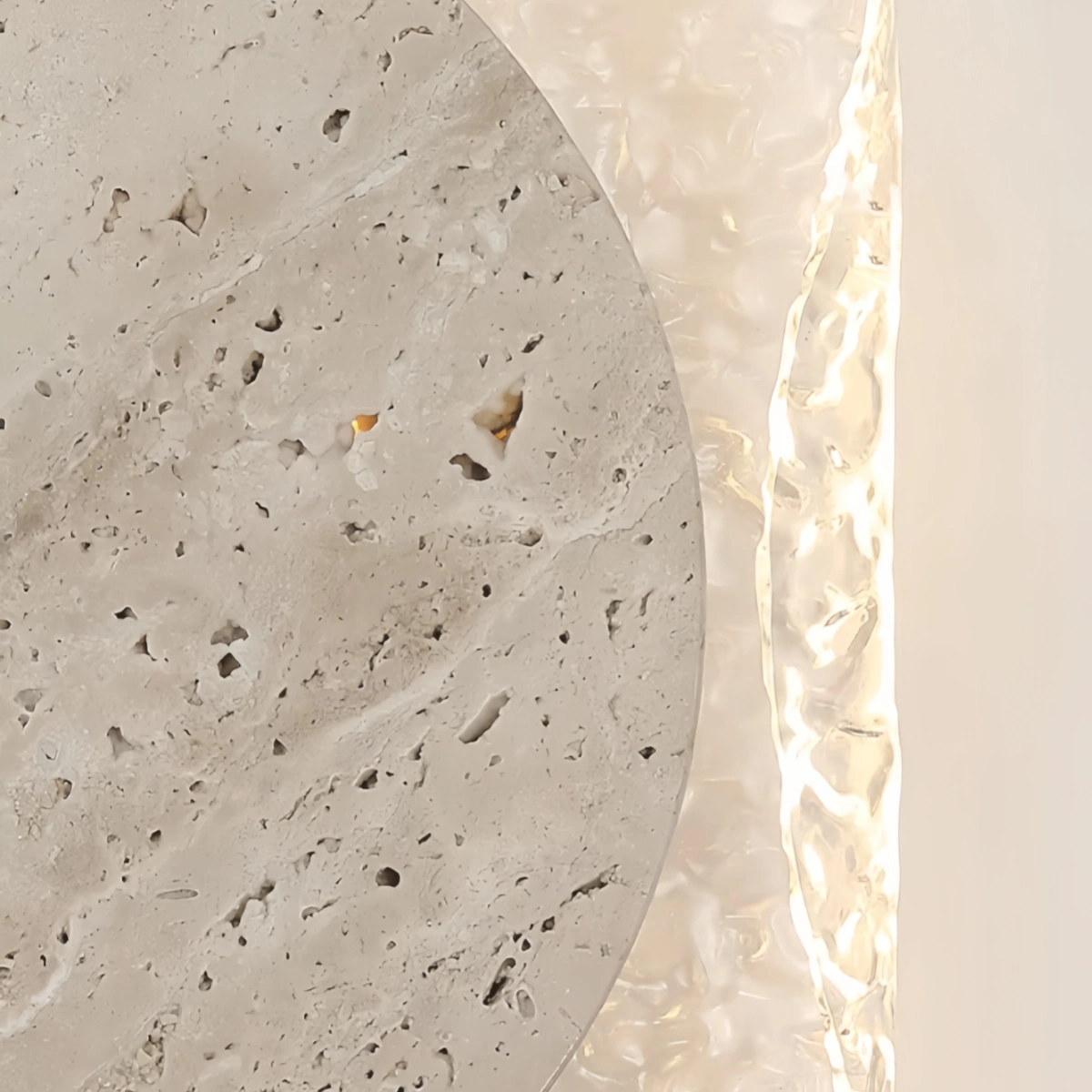Strata Wabi-sabi Round Wall Lamp -- Natural Yellow Travertine & Acrylic
