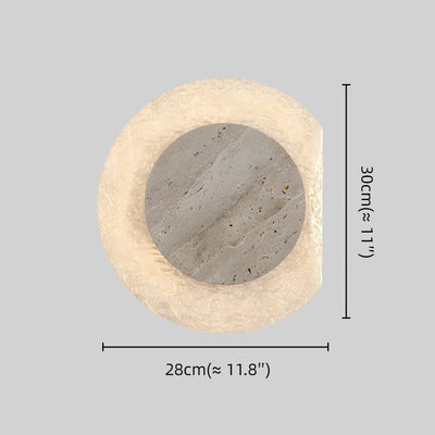 Strata Wabi-sabi Round Wall Lamp -- Natural Yellow Travertine & Acrylic for Bedroom Size