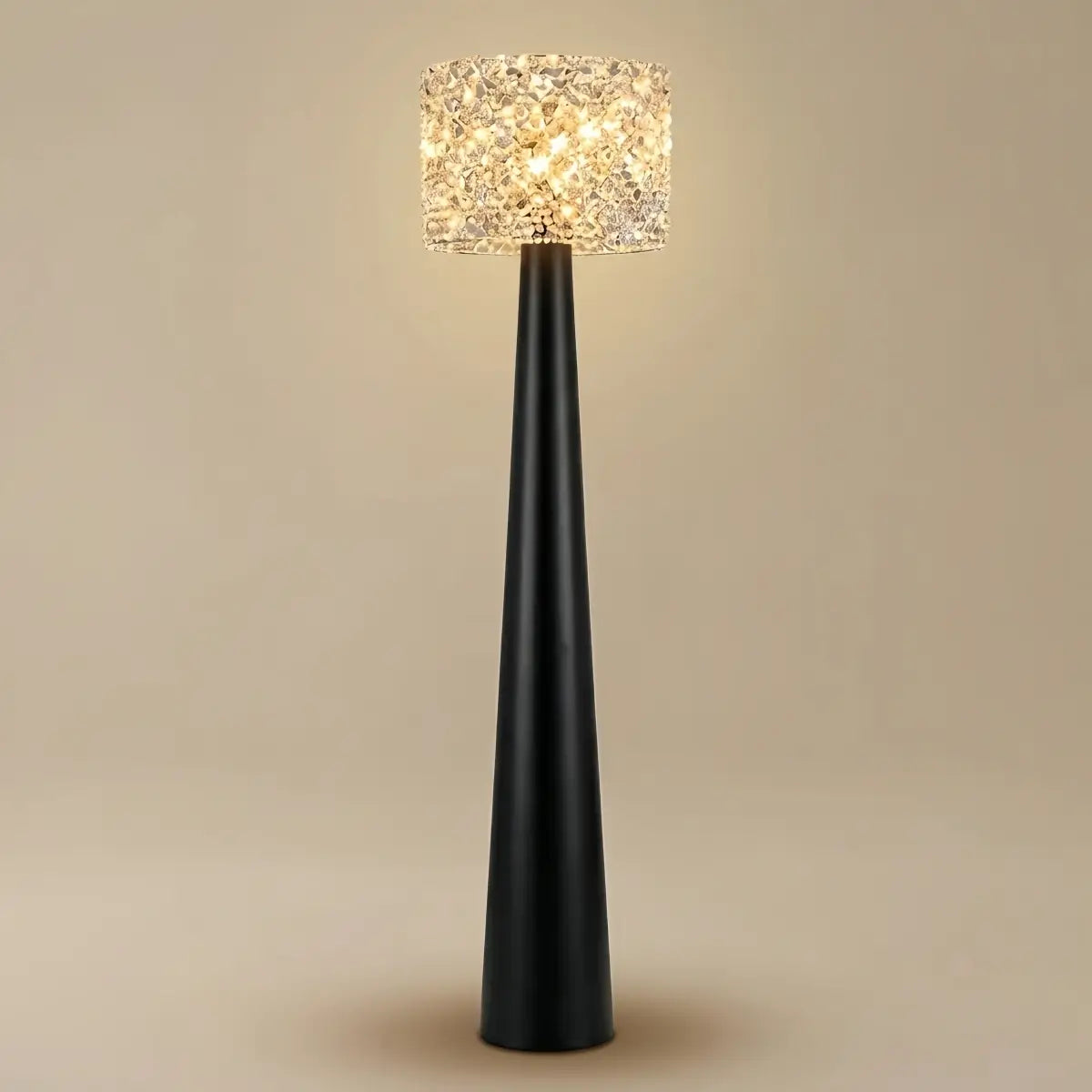 Velora Modern Crystal Floor Lamp – Black Metal for Living Room