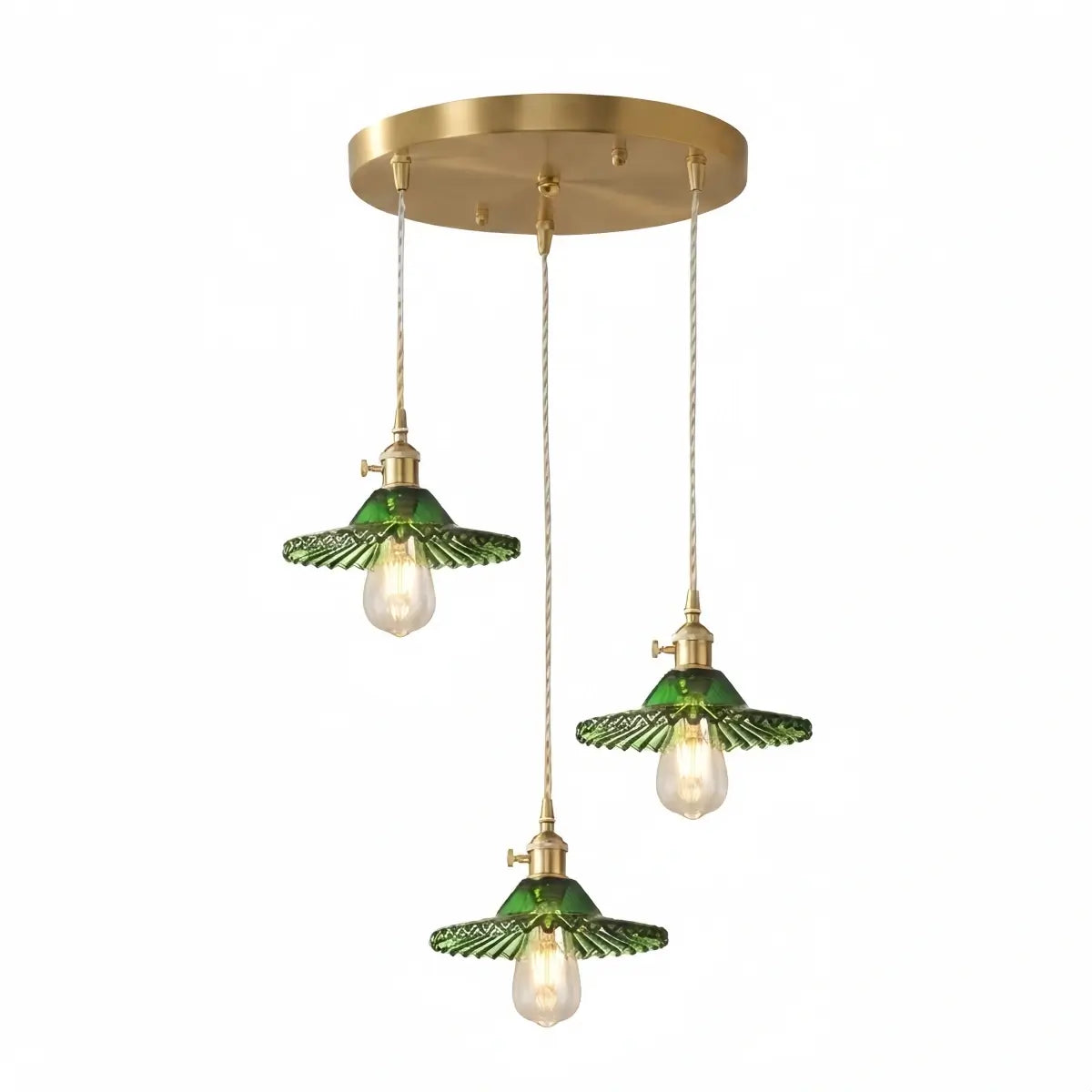 JUN103Velora Vintage Green Glass Pendant Light - Brass Metal for Dining Room