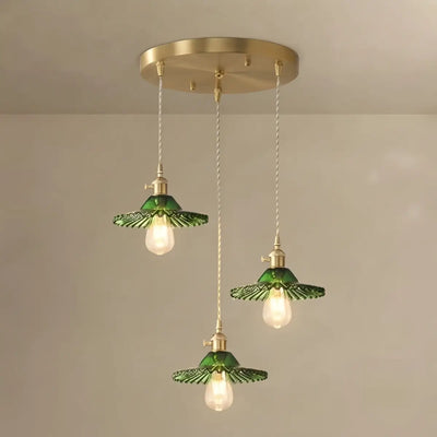 JUN103Velora Vintage Green Glass Pendant Light - Brass Metal for Dining Room