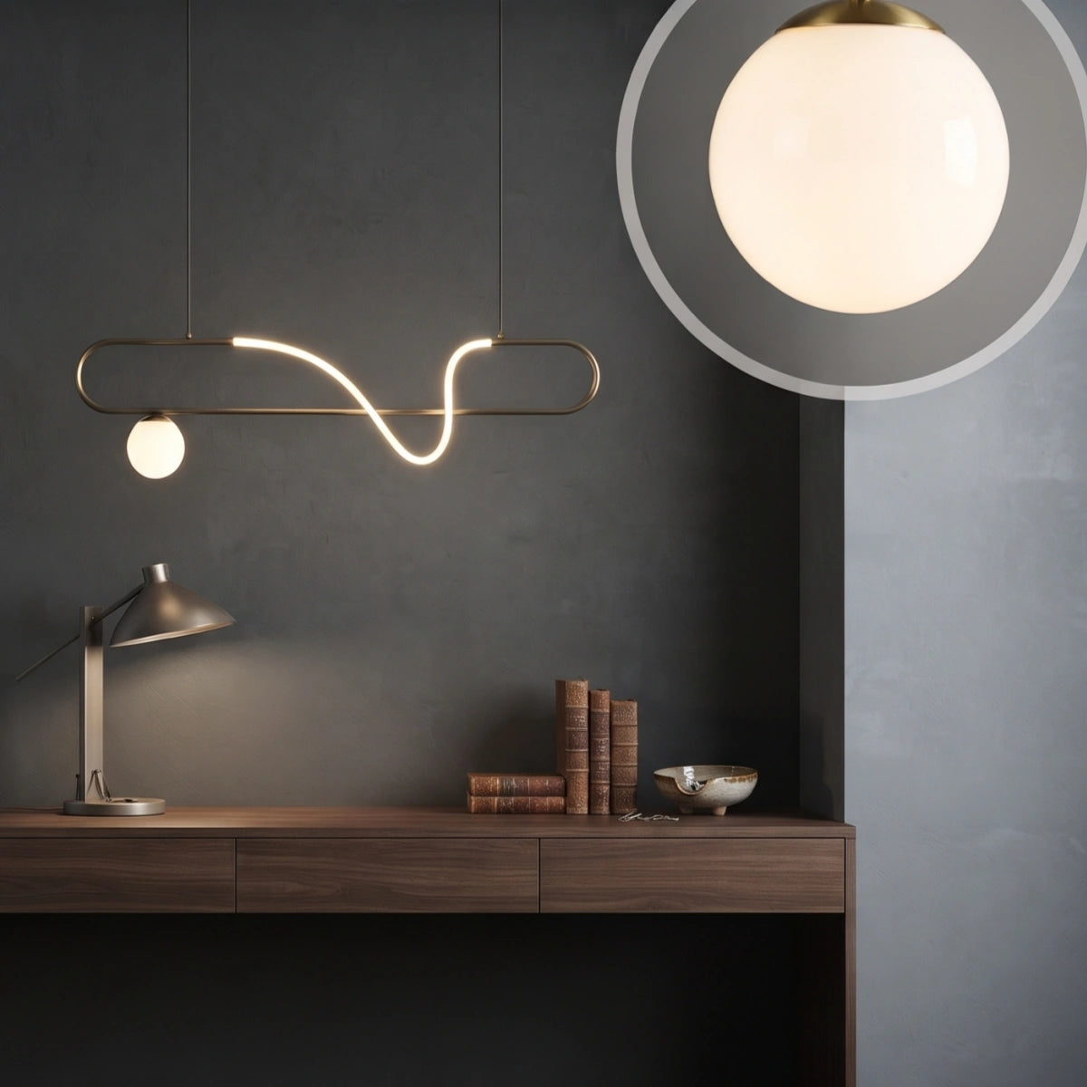 Nebula Modern Silicone LED Pendant Light – Linear Gold for Dining Room111