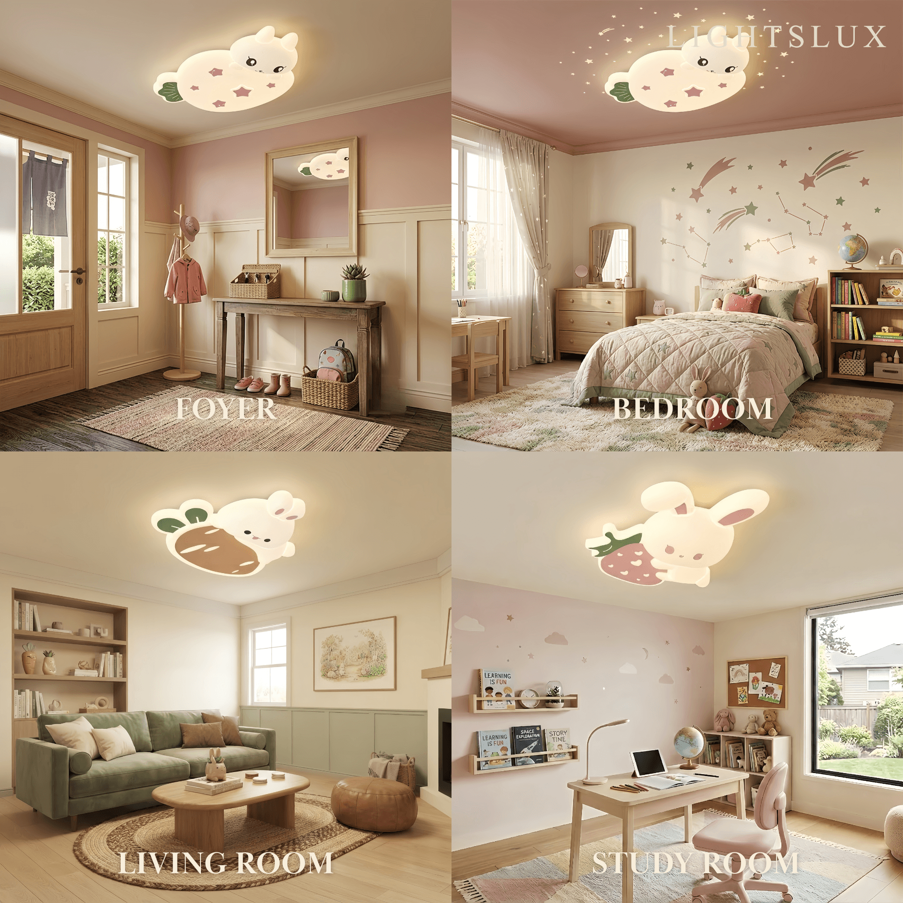 Vivara Cartoon Ceiling Lamp -- Iron & PE White for Bedroom Indoor