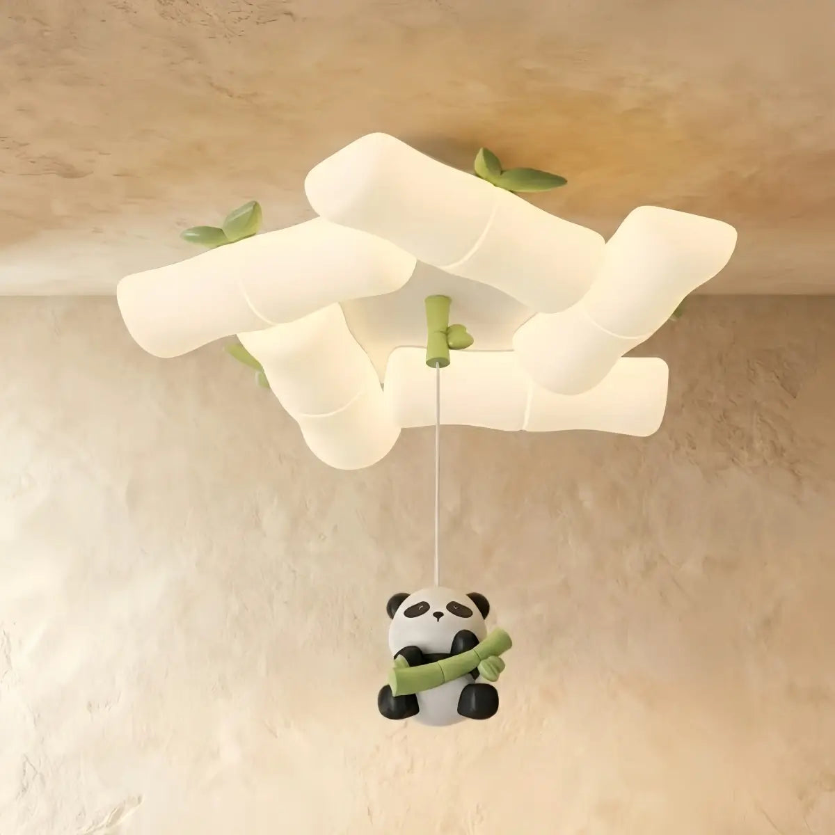 Vivara Art Deco Bamboo-Inspired Ceiling Light -- White Panda Iron & PE