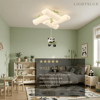Vivara Art Deco Bamboo-Inspired Ceiling Light -- White Panda Iron & PE for Children's Room Well Made