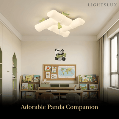 Art Deco Bamboo-Inspired Ceiling Light -- White Panda Iron & PE for Children's Study Room