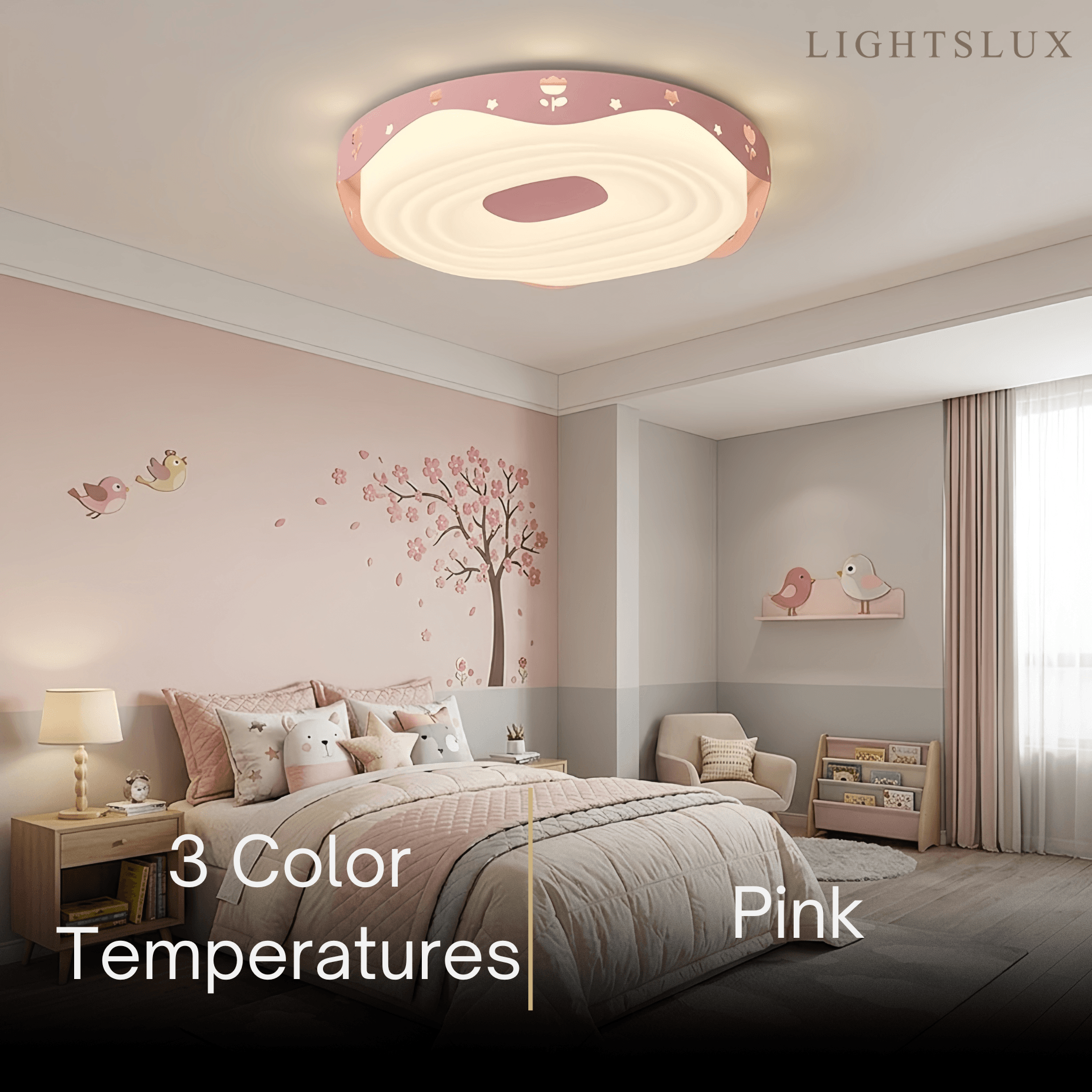 Morandia Pink Modern Round Ceiling Light -- Iron & PE Flush Mount for Bedroom