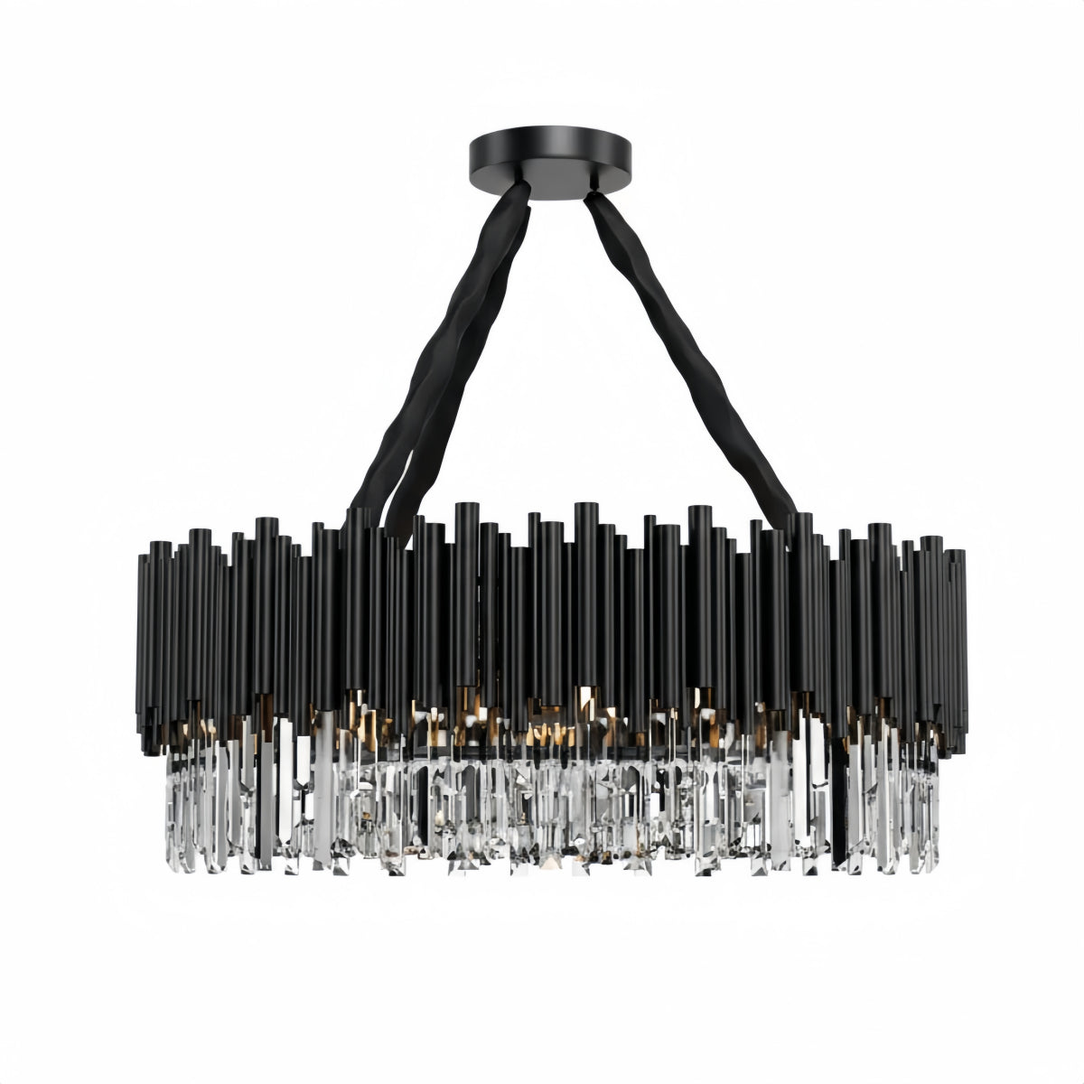 Excelis Modern Crystal Chandelier – Black Frame Sparkling Focal Point for Dining/Living Room