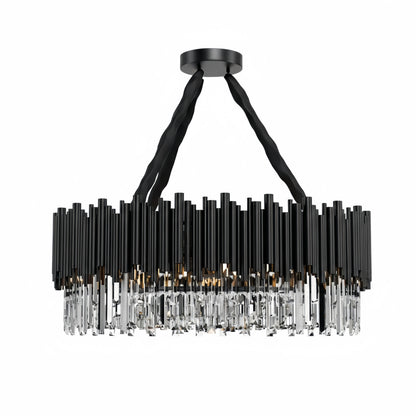 Excelis Modern Crystal Chandelier – Black Frame Sparkling Focal Point for Dining/Living Room