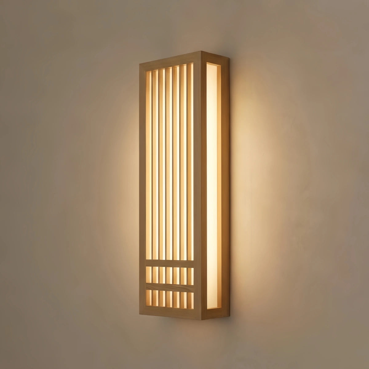 Zenno Wabi-sabi Wood Wall Lamp – Rectangular Log Color for Living Room/Bedroom