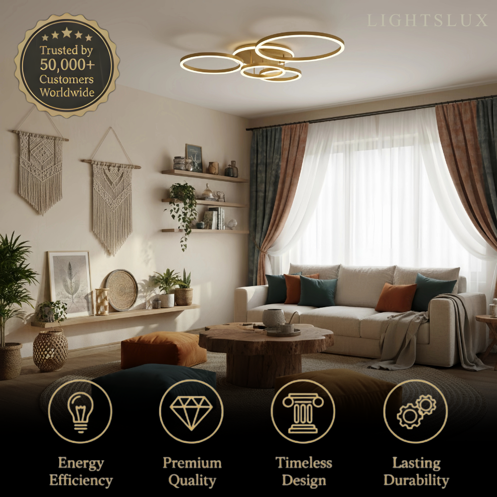  Ring Black/Gold Celing Light, 4Style, for Bedroom/Living Room/Commercial