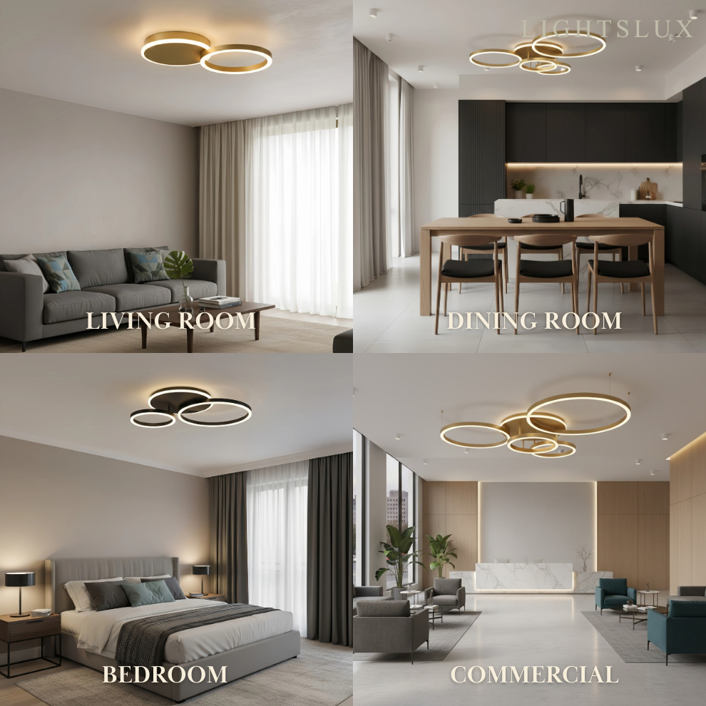  Ring Black/Gold Celing Light, 4Style, for Bedroom/Living Room/Commercial