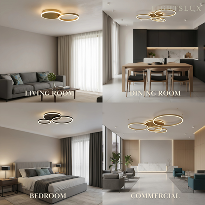  Ring Black/Gold Celing Light, 4Style, for Bedroom/Living Room/Commercial