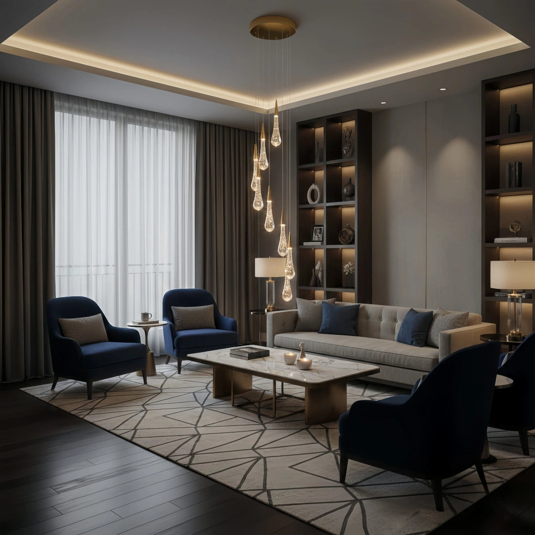 Excelis Luxury Crystal Drop Chandelier with Spiral Design