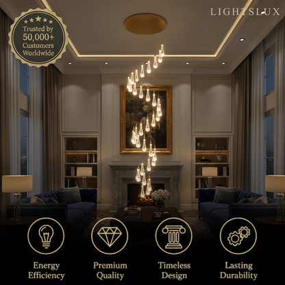 Indra Luxury Crystal Drop Chandelier with Spiral Design
