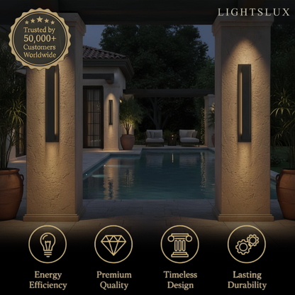 Modern Black Outdoor Wall Light with Vertical COB LED, Waterproof Exterior Sconce for Entryway & Patio