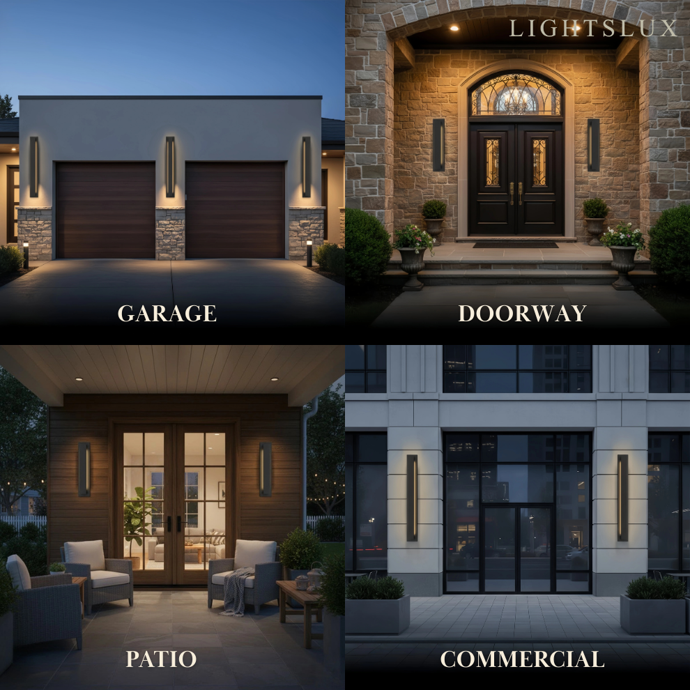  Black Outdoor Wall Light with Vertical COB LED, Waterproof Exterior Sconce for Entryway & Patio