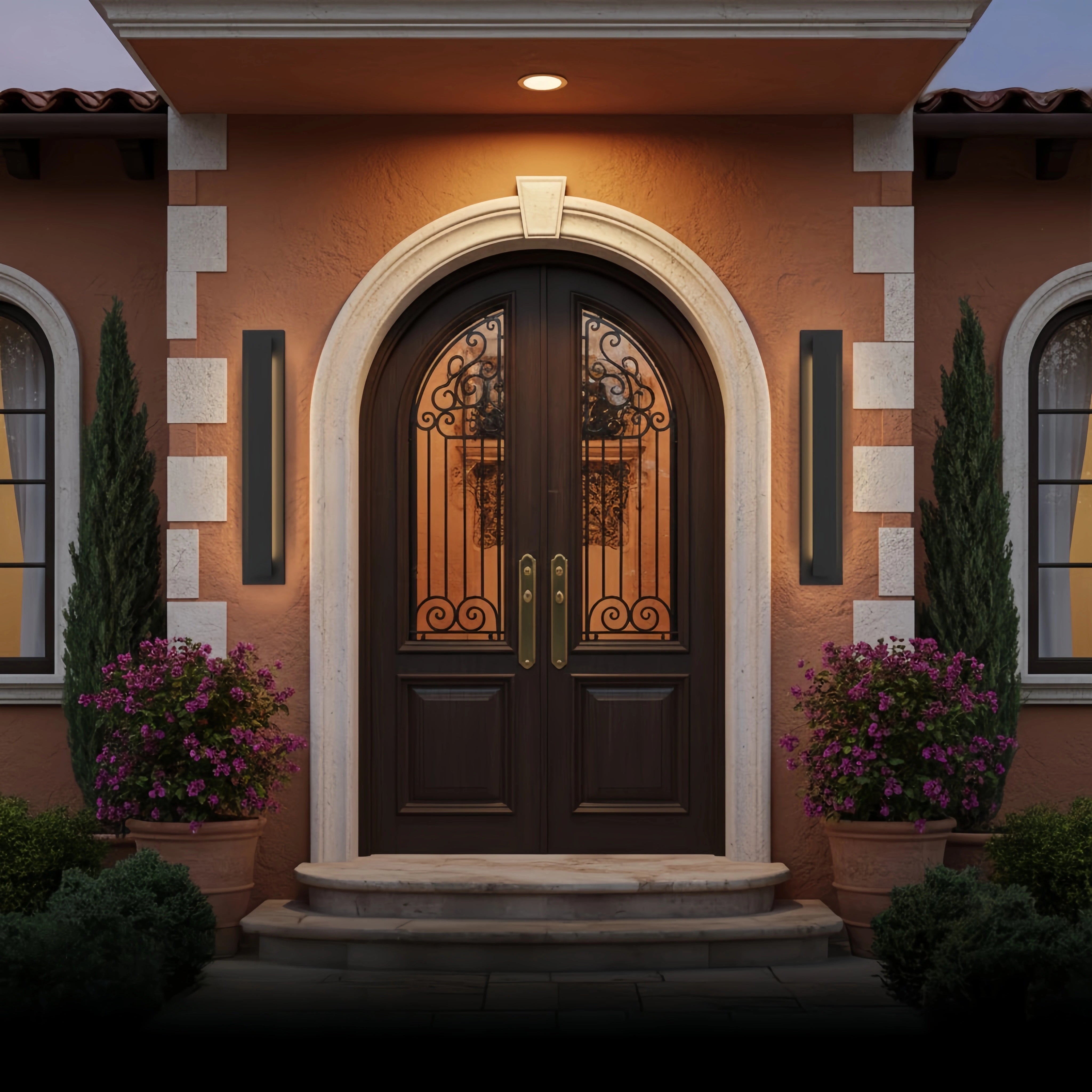 Modern Black Outdoor Wall Light with Vertical COB LED, Waterproof Exterior Sconce for Entryway & Patio