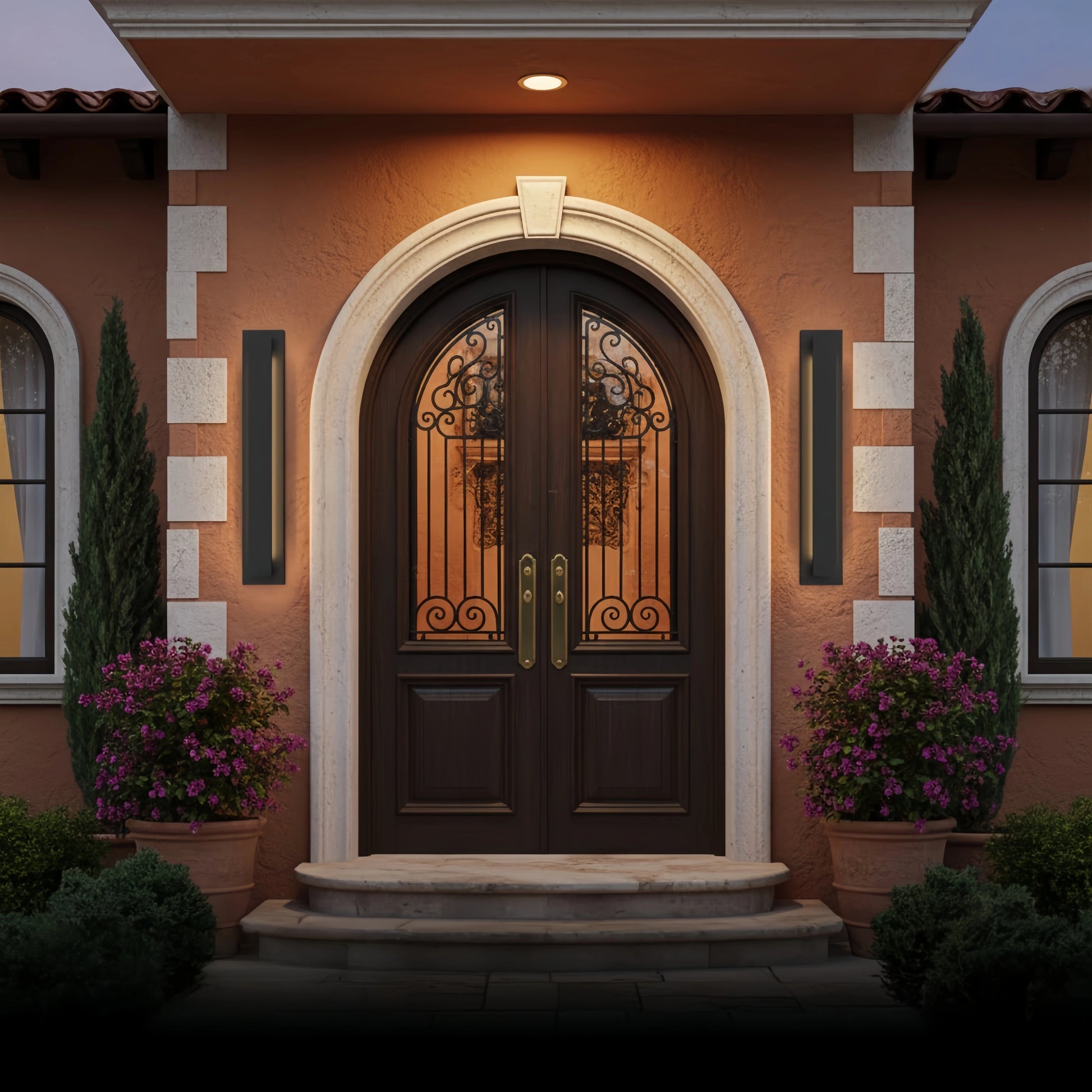 Modern Black Outdoor Wall Light with Vertical COB LED, Waterproof Exterior Sconce for Entryway & Patio