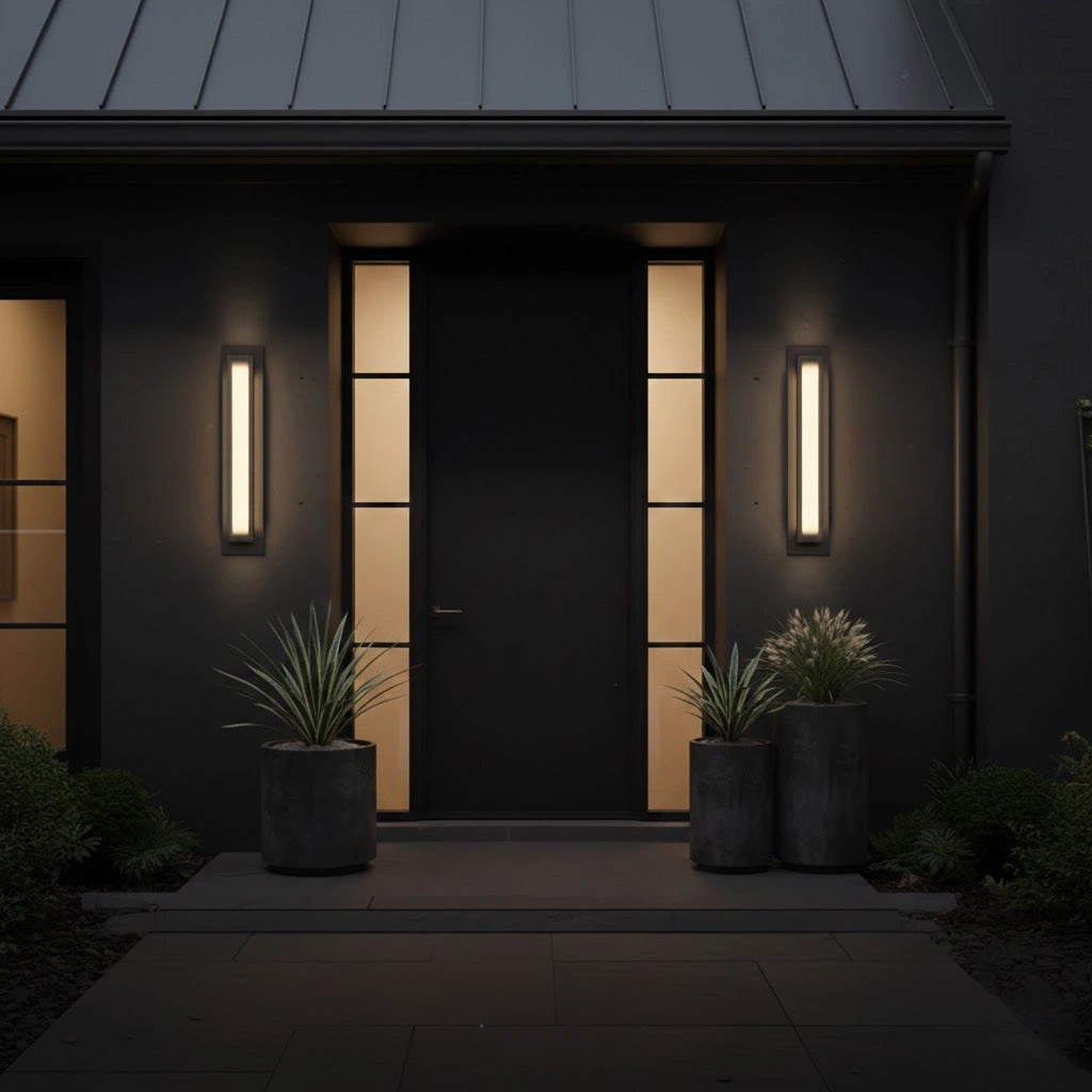 Modern Black Outdoor Wall Light with Vertical COB LED, Waterproof Exterior Sconce for Entryway & Patio