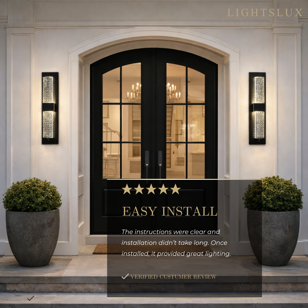 Arcato Modern Outdoor Wall Sconce with Crystal Acrylic Accents - Sleek Black Finish