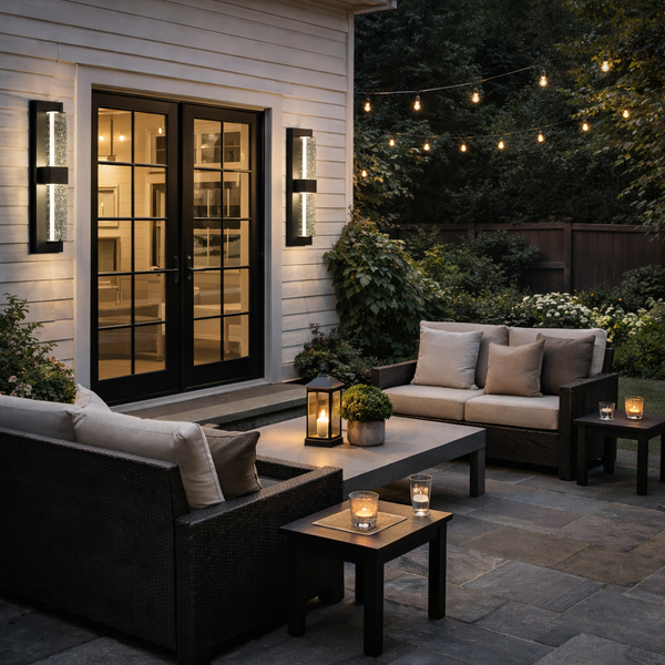 Arcato Modern Outdoor Wall Sconce with Crystal Acrylic Accents - Sleek Black Finish