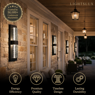 Arcato Modern Outdoor Wall Sconce with Crystal Acrylic Accents - Sleek Black Finish