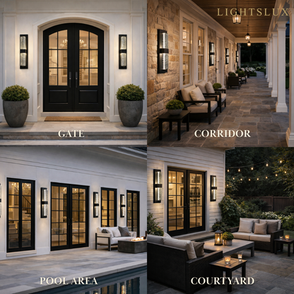 Arcato Modern Outdoor Wall Sconce with Crystal Acrylic Accents - Sleek Black Finish