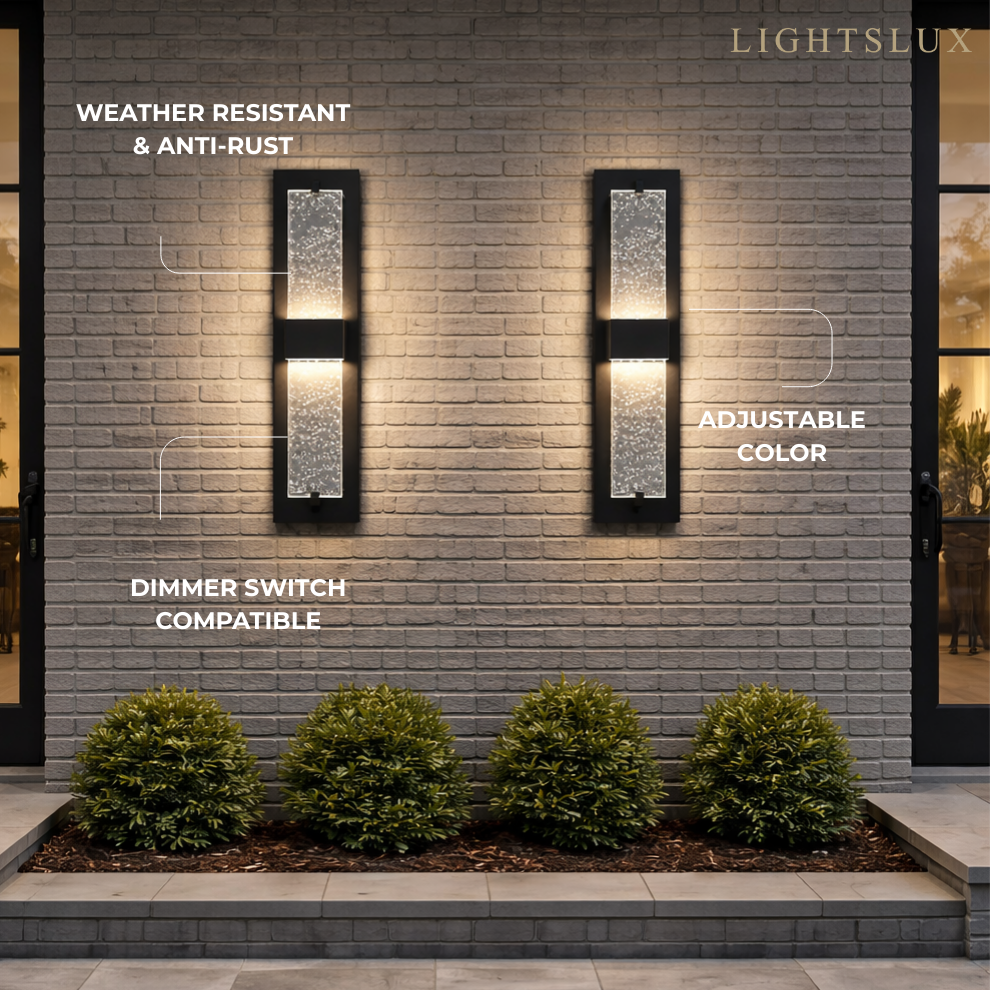 Arcato Modern Outdoor Wall Sconce with Crystal Acrylic Accents - Sleek Black Finish