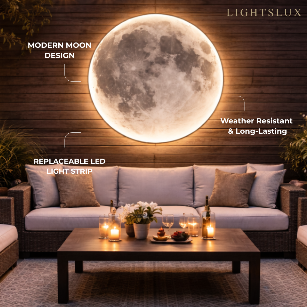 Moon Wall Light Luna, Waterproof Outdoor Moon Lamp for Patio Garden & Bathroom