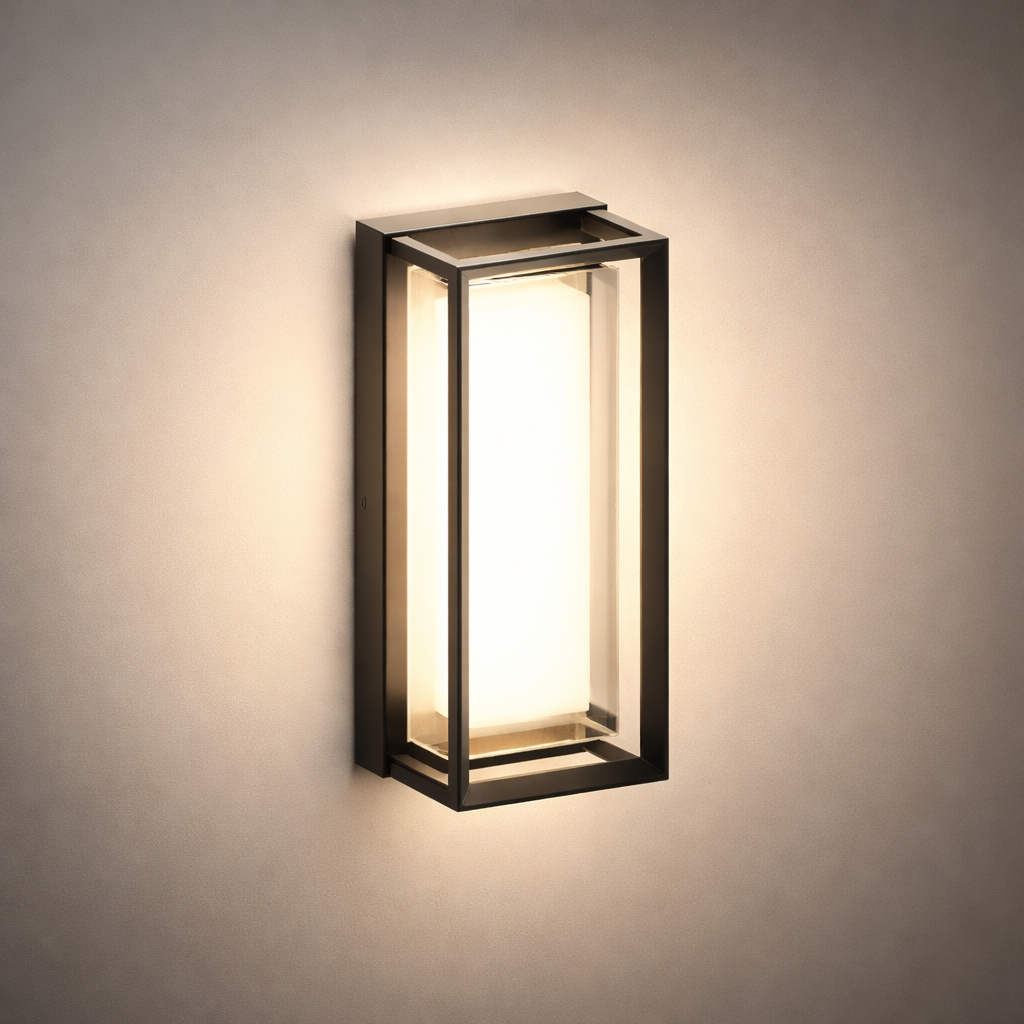 Geometric Matte Black Outdoor Wall Light – Modern LED Sconce for Patio & Entryway
