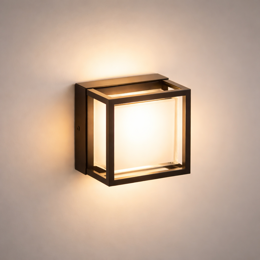 Geometric Matte Black Outdoor Wall Light – Modern LED Sconce for Patio & Entryway