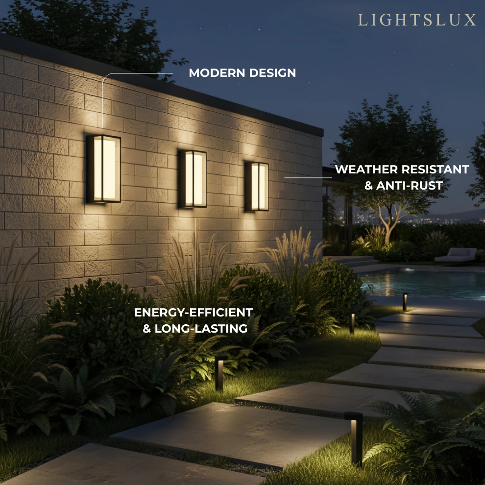 Outdoor Wall Sconce in Black Stainless Steel with Adjustable LED Lighting