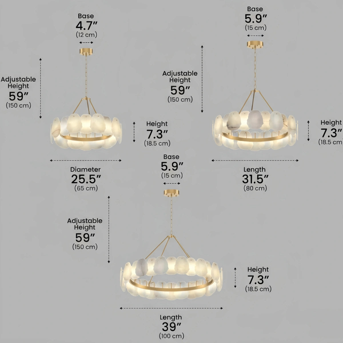 Luxury Sculptural Brushed Gold Chandelier - Layered Alabaster & Hand-Shaped Brass for Dining Room