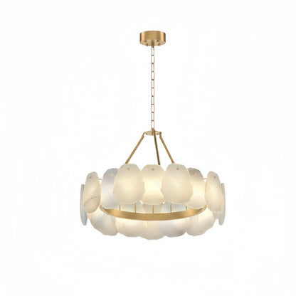 Luxury Sculptural Brushed Gold Chandelier - Layered Alabaster & Hand-Shaped Brass for Dining Room