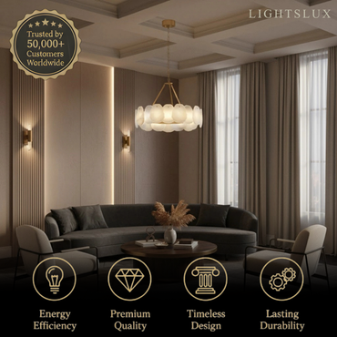 Luxury Sculptural Brushed Gold Chandelier - Layered Alabaster & Hand-Shaped Brass for Dining Room