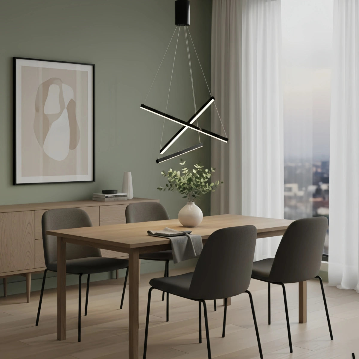 Sculptural Modern Chandelier – Aluminum & Silica Gel LED Halo Light for Living Room 