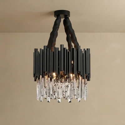 Modern Crystal Chandelier – Black Frame Sparkling Focal Point for Dining/Living Room