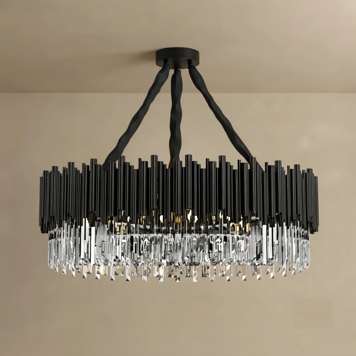 Excelis Modern Crystal Chandelier – Black Frame Sparkling Focal Point for Dining/Living Room