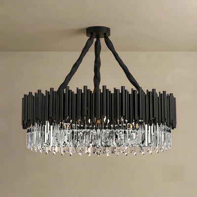 Excelis Modern Crystal Chandelier – Black Frame Sparkling Focal Point for Dining/Living Room