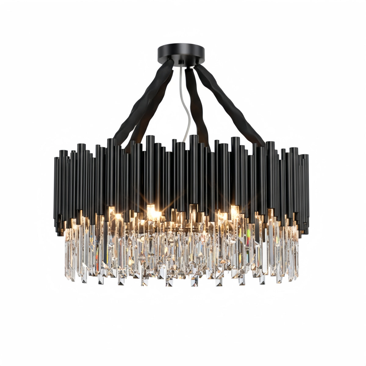 Modern Crystal Chandelier – Black Frame Sparkling Focal Point for Dining/Living Room