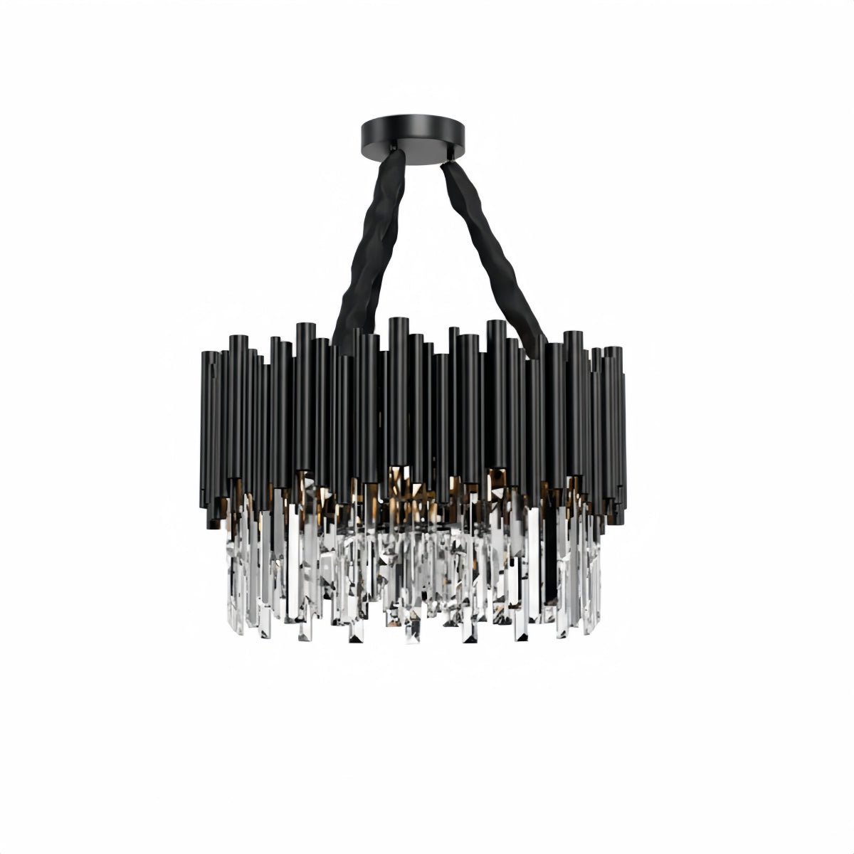 Modern Crystal Chandelier – Black Frame Sparkling Focal Point for Dining/Living Room