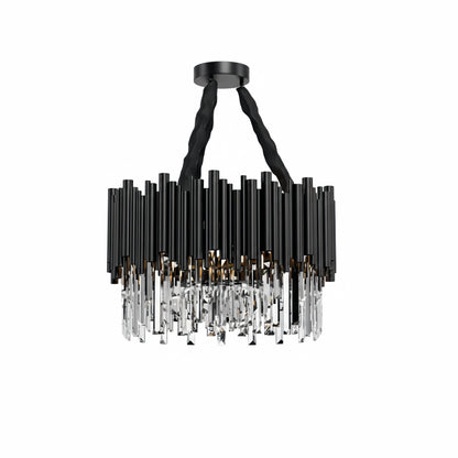 Modern Crystal Chandelier – Black Frame Sparkling Focal Point for Dining/Living Room